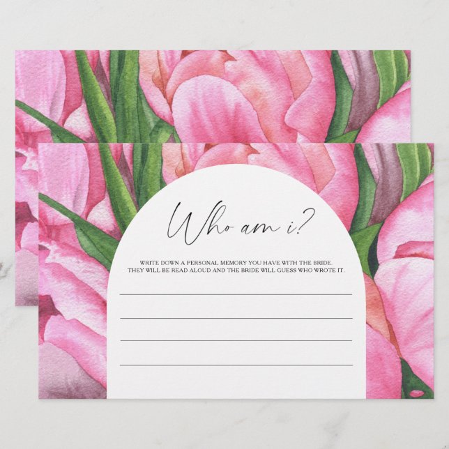 Pink peonies - Who am I bridal shower game Stationery (Front/Back)