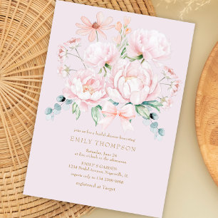 Pink Peonies Wildflowers Bow Garden Bridal Shower Invitation