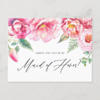 Pink Peonies Will You Be My Maid of Honour Proposa