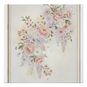 Pink Peonies & Wisteria Elegant Floral Bouquet  Poster