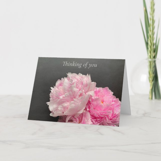 Pink peonies with text space thinking of you card (Front)