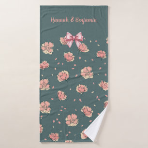 Pink Peony and Bow Pattern Bath Towel