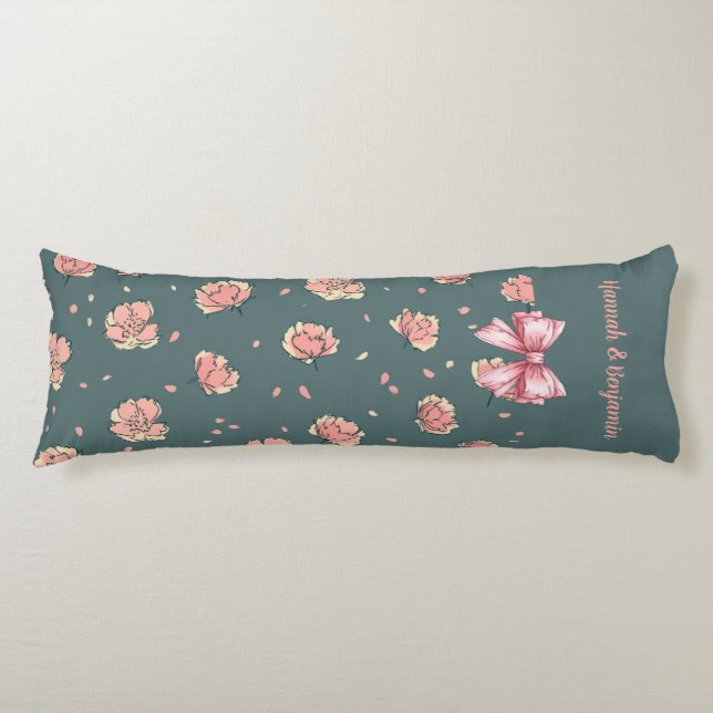 Pink Peony and Bow Pattern Body Cushion (Front)