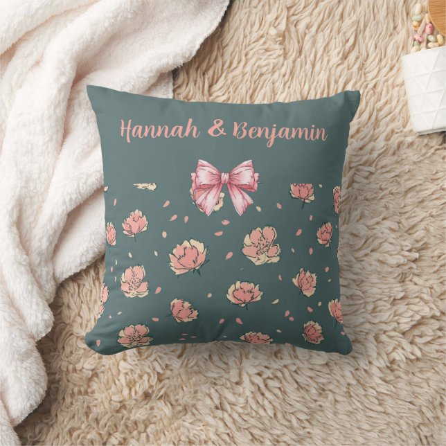 Pink Peony and Bow Pattern Cushion (Blanket)
