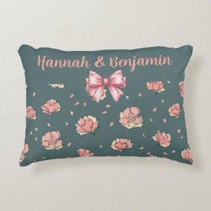 Pink Peony and Bow Pattern Decorative Cushion