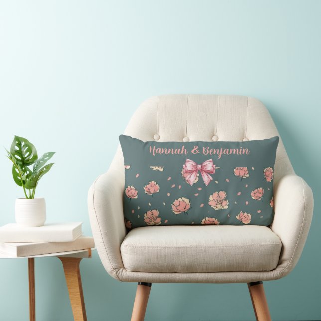 Pink Peony and Bow Pattern Lumbar Cushion (Chair)