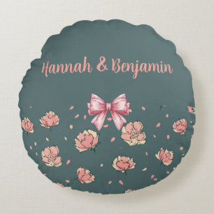 Pink Peony and Bow Pattern Round Cushion