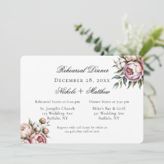 Pink Peony and Cotton Wedding Rehearsal Dinner Invitation