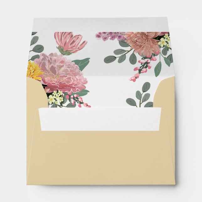 Pink Peony and Dahlia pre-printed return address Envelope (Back (Bottom))