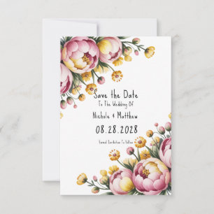 Pink Peony and Yellow Floral Wedding Save The Date