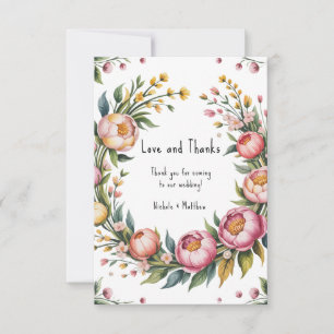 Pink Peony and Yellow Floral Wedding  Thank You Card