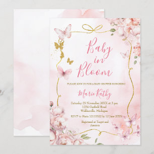 Pink Peony Baby in Bloom Butterfly Invitation