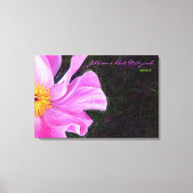PINK PEONY Bat Mitzvah Sign-In Board Canvas Print (Front)