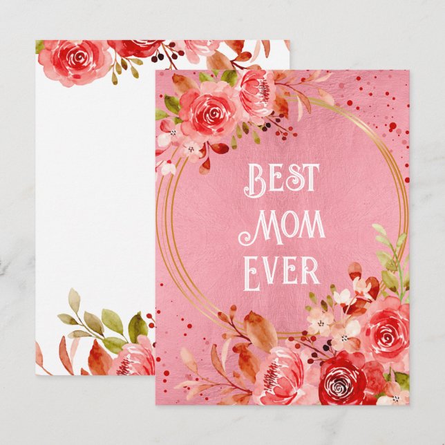 Pink Peony Best Mum Ever Floral Frame Postcard (Front/Back)