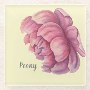 Pink Peony Big Bloom Glass Coaster