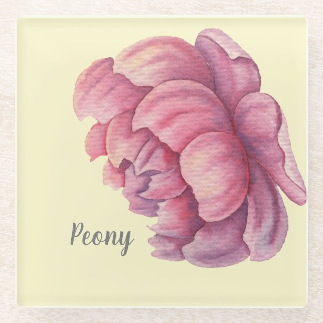 Pink Peony Big Bloom Glass Coaster (Front)