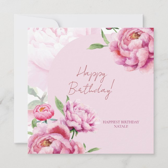 Pink Peony Birthday Folded Greeting Card (Front)