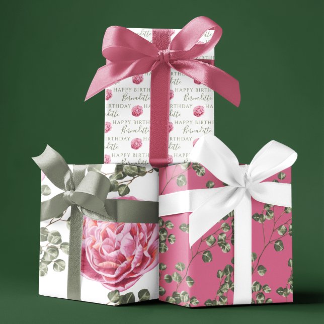 Pink Peony Birthday Wrapping Paper Sheets (Celebrate a special birthday with these personalized peony wrapping paper sheets! )