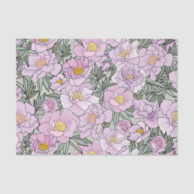 Pink peony blooming pattern tissue paper (Front)