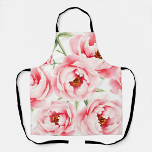 Pink Peony Blooms Watercolor Pattern Apron