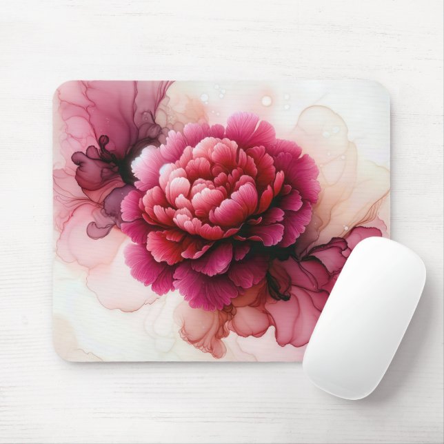 Pink Peony Blossom In Alcohol Ink Mouse Mat (With Mouse)