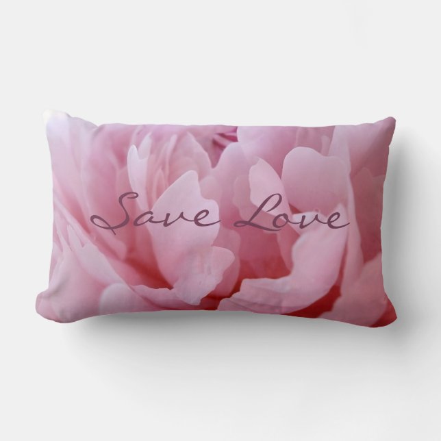 Pink Peony Blossom. Lumbar Cushion (Front)