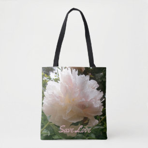 Pink Peony Blossom.text. Tote Bag