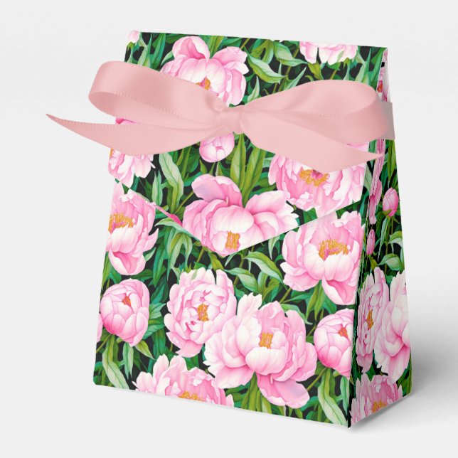 Pink Peony Blossoms on a Leafy Background  Favour Box (Front Side)