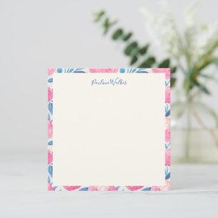 Pink Peony Blue Botanical Border Script Name Card