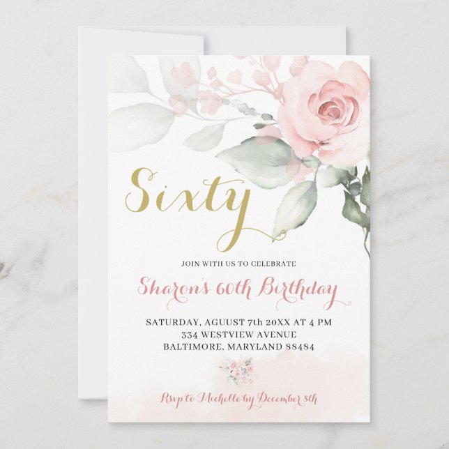 Pink Peony Blush Floral Birthday Invitation (Front)