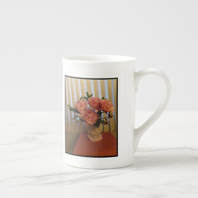 Pink Peony Bouquet Bone China Mug (Right)