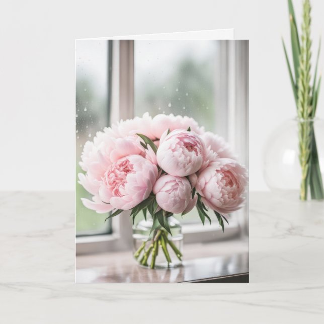 Pink Peony Bouquet for Thinking of You Card (Front)