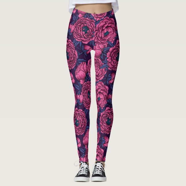 Pink peony bouquet leggings (Front)