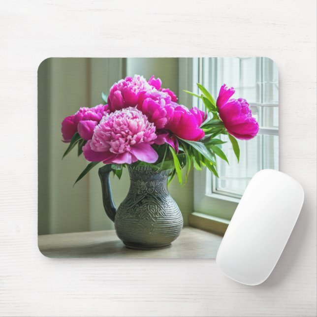 Pink Peony Bouquet Mouse Mat (With Mouse)