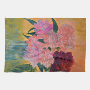 Pink Peony bouquet  Tea Towel