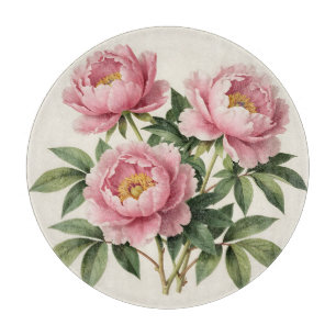 Pink Peony Bouquet Vintage Botanical Illustration Cutting Board