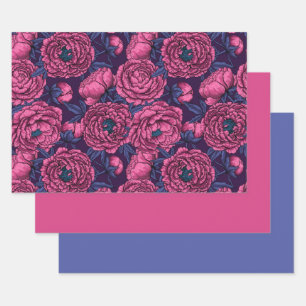 Pink peony bouquet wrapping paper sheet