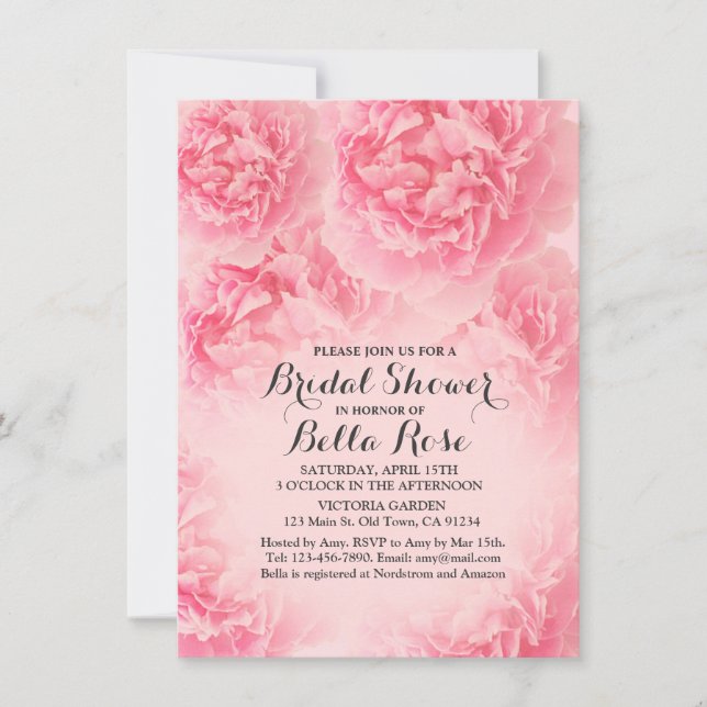 Pink peony Bridal Shower invitation peony1 (Front)