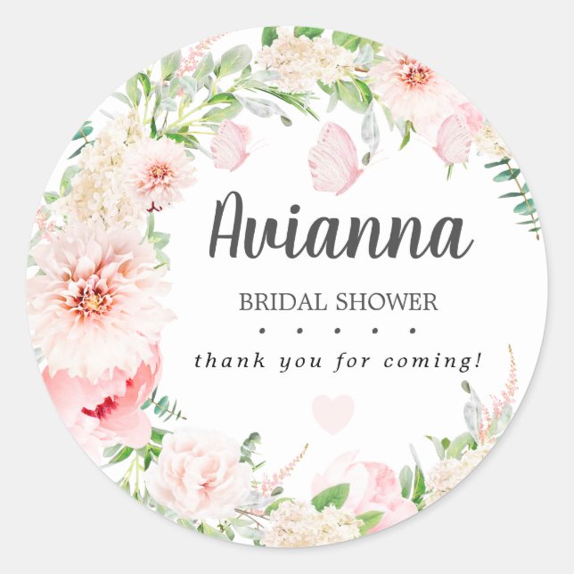 Pink Peony Bridal Shower Thank You Favour Classic Round Sticker (Front)