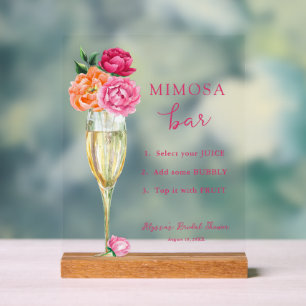 Pink Peony Bright Floral Mimosa Bar Shower Acrylic Sign