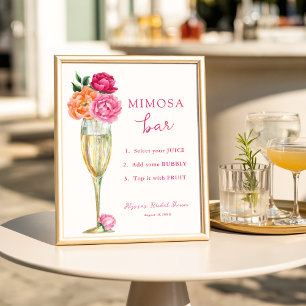 Pink Peony Bright Floral Mimosa Bar Shower Poster