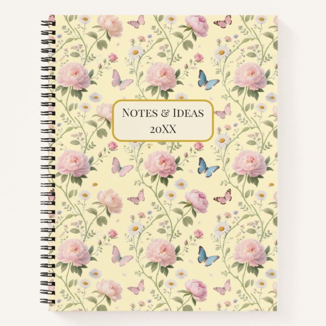 Pink Peony Butterfly Floral Pattern Notebook (Front)