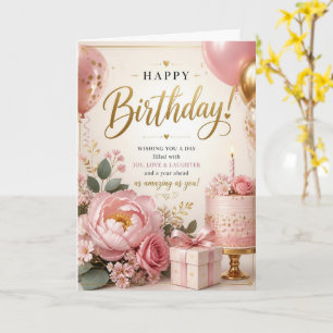 Pink Peony Cake Happy Birthday Card