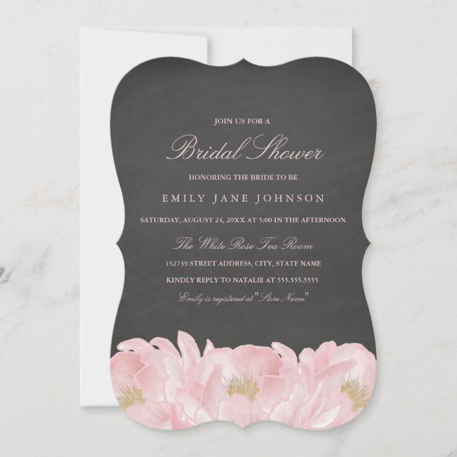 Pink Peony Chalkboard Bridal Shower Invitation (Front)