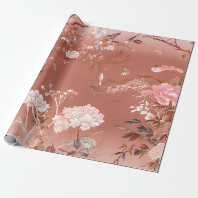 Pink Peony Chinoiserie Wrapping Paper (Unrolled)