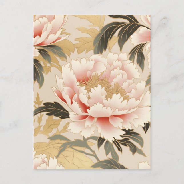Pink Peony Chiyogami  Postcard (Front)
