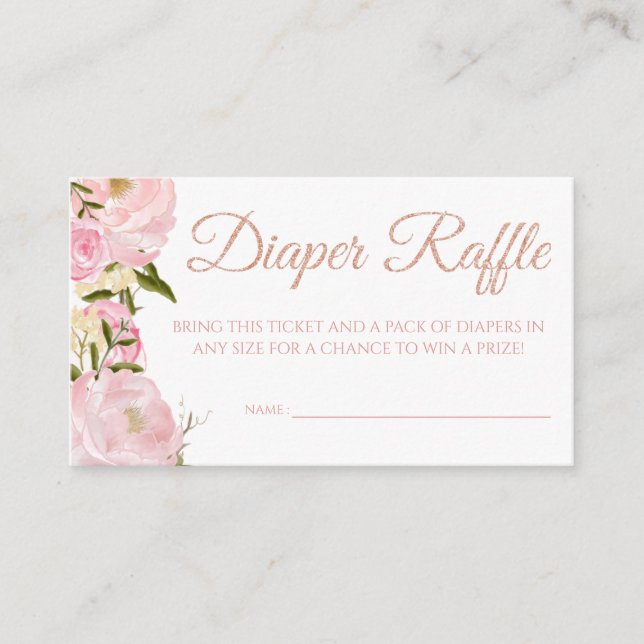 Pink Peony Diaper Raffle Tickets for Baby Shower Enclosure Card (Front)