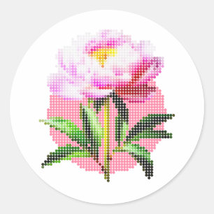 Pink Peony Dot Mosaic Flower Classic Round Sticker