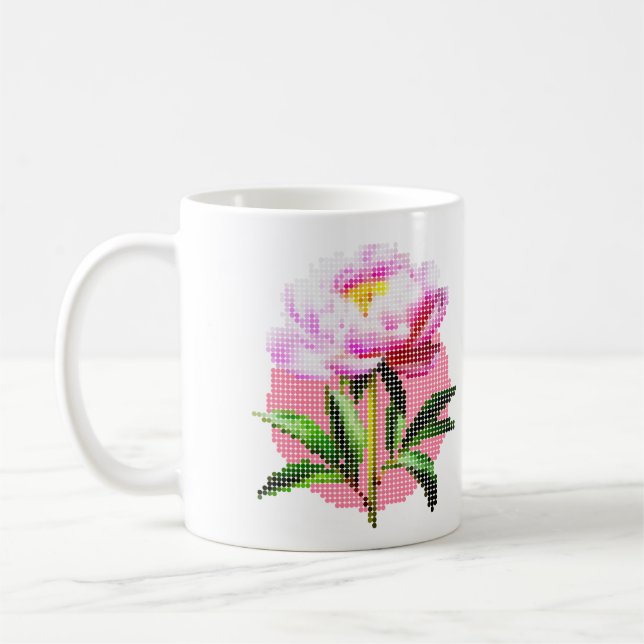Pink Peony Dot Mosaic Flower Coffee Mug (Left)