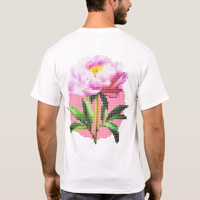 Pink Peony Dot Mosaic Flower Front & Back Men's T-Shirt (Back)